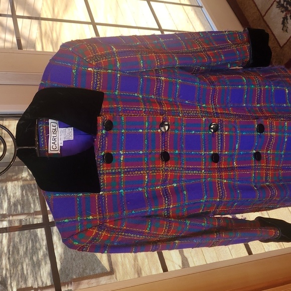 Carlisle Multicolor Plaid‎ Wool Lined Sz. 6 Blazer/Jacket with Black Accents - Picture 2 of 12